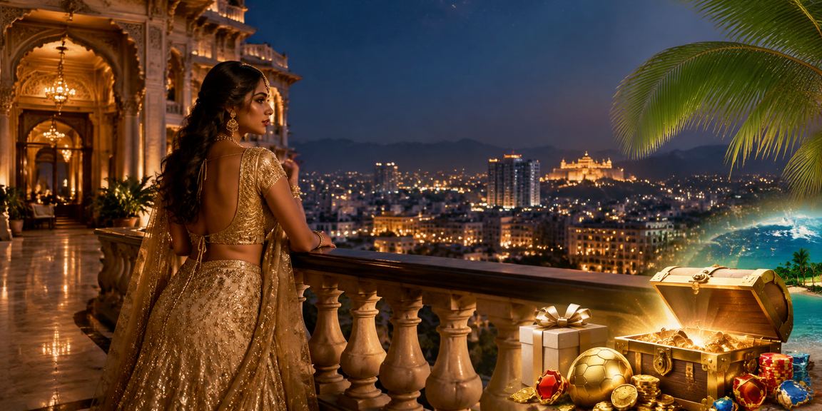Young Indian woman betting on sports on mobile phone in traditional outfit